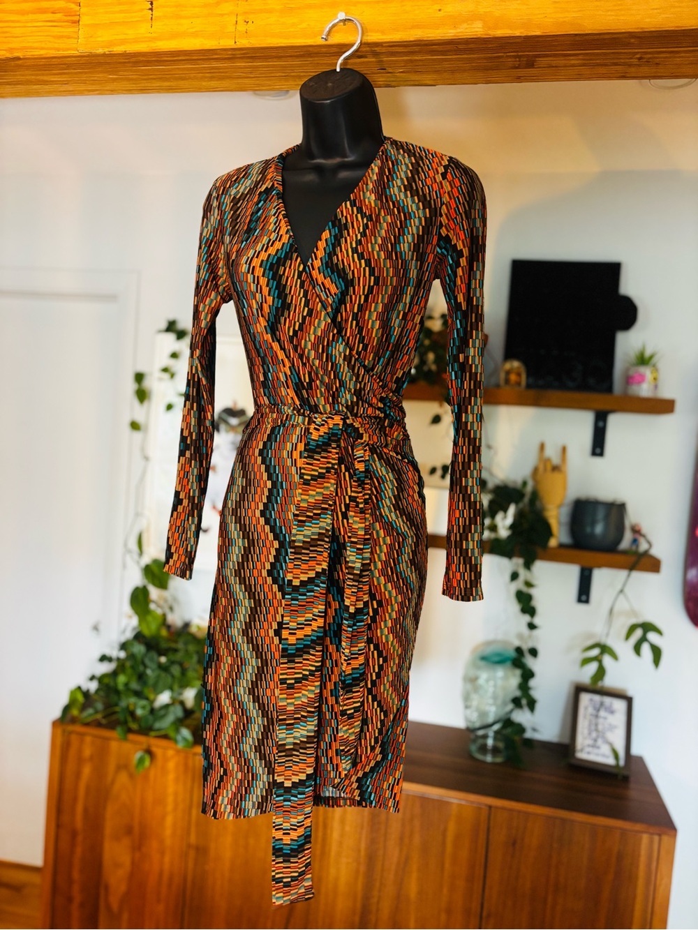 NWT Bedo Multi-Color Geometric Wrap Dress - Stretchy & Vibrant